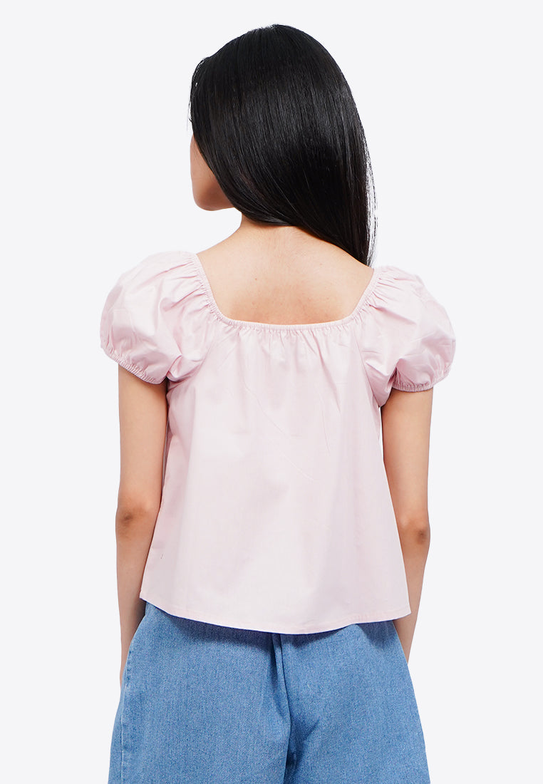 Tied Front Puff Sleeves Blouse