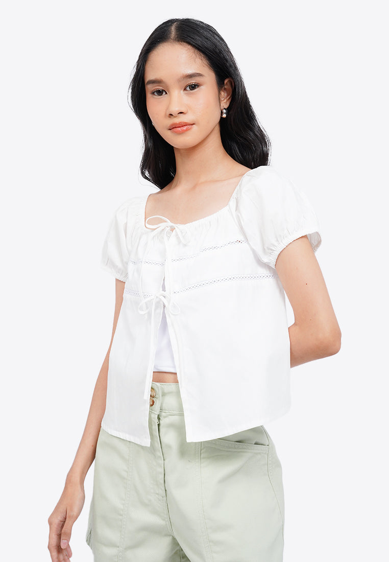 Tied Front Puff Sleeves Blouse