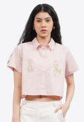Embroidered Short Sleeve Crop Shirt