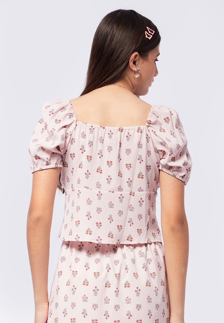 Flower Printed Short Sleeve Blouse