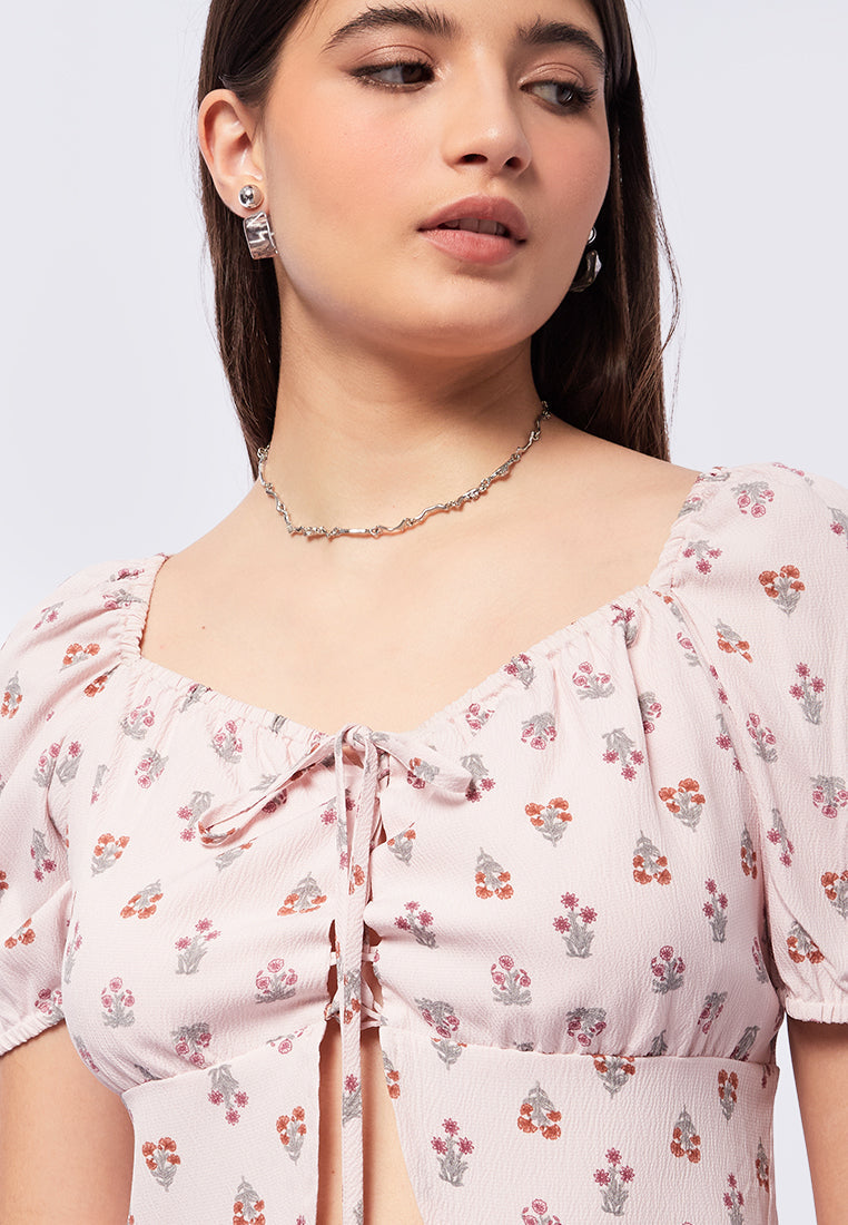 Flower Printed Short Sleeve Blouse