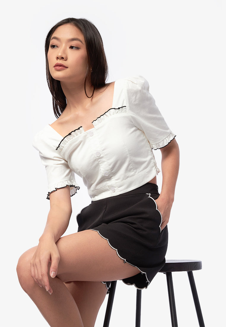 Ruffle Trim Crop Top