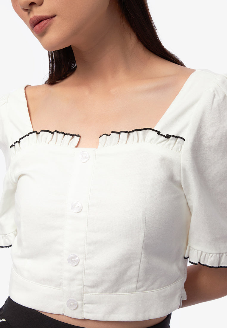 Ruffle Trim Crop Top