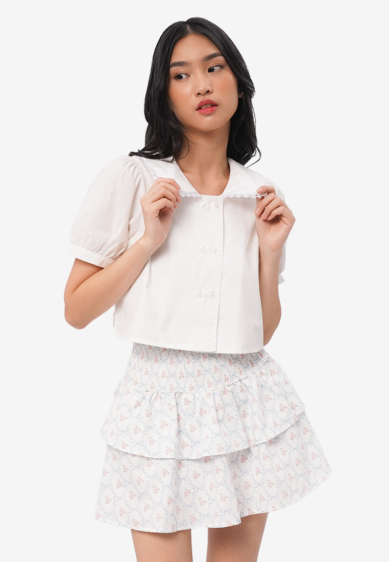 Peterpan Collar Short Sleeve Blouse Off White
