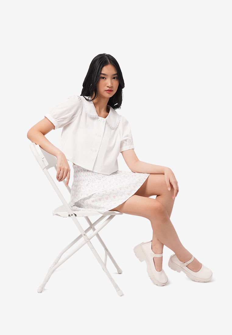 Peterpan Collar Short Sleeve Blouse Off White