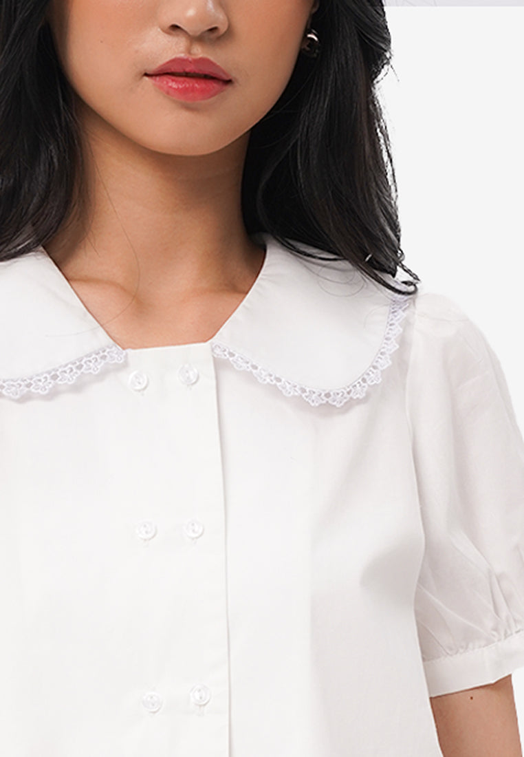 Peterpan Collar Short Sleeve Blouse Off White