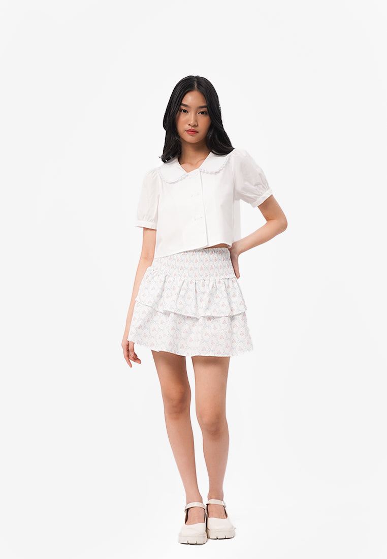 Peterpan Collar Short Sleeve Blouse Off White