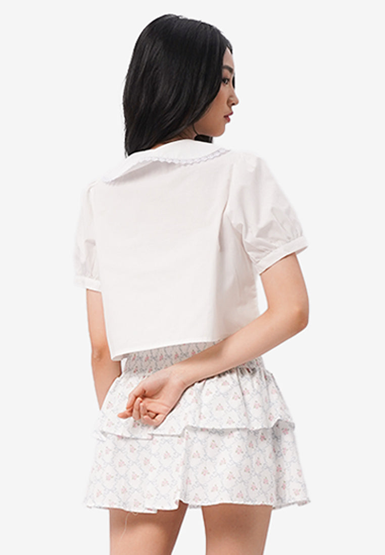 Peterpan Collar Short Sleeve Blouse Off White