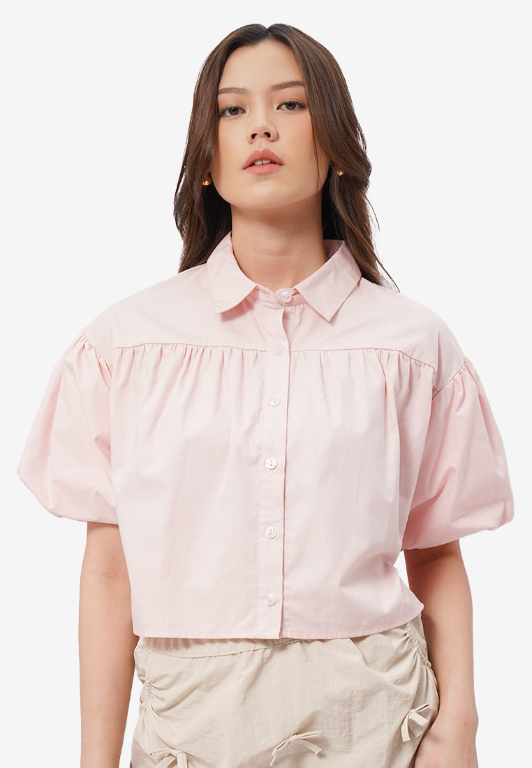 Balloon Short Sleeve Blouse L.Pink