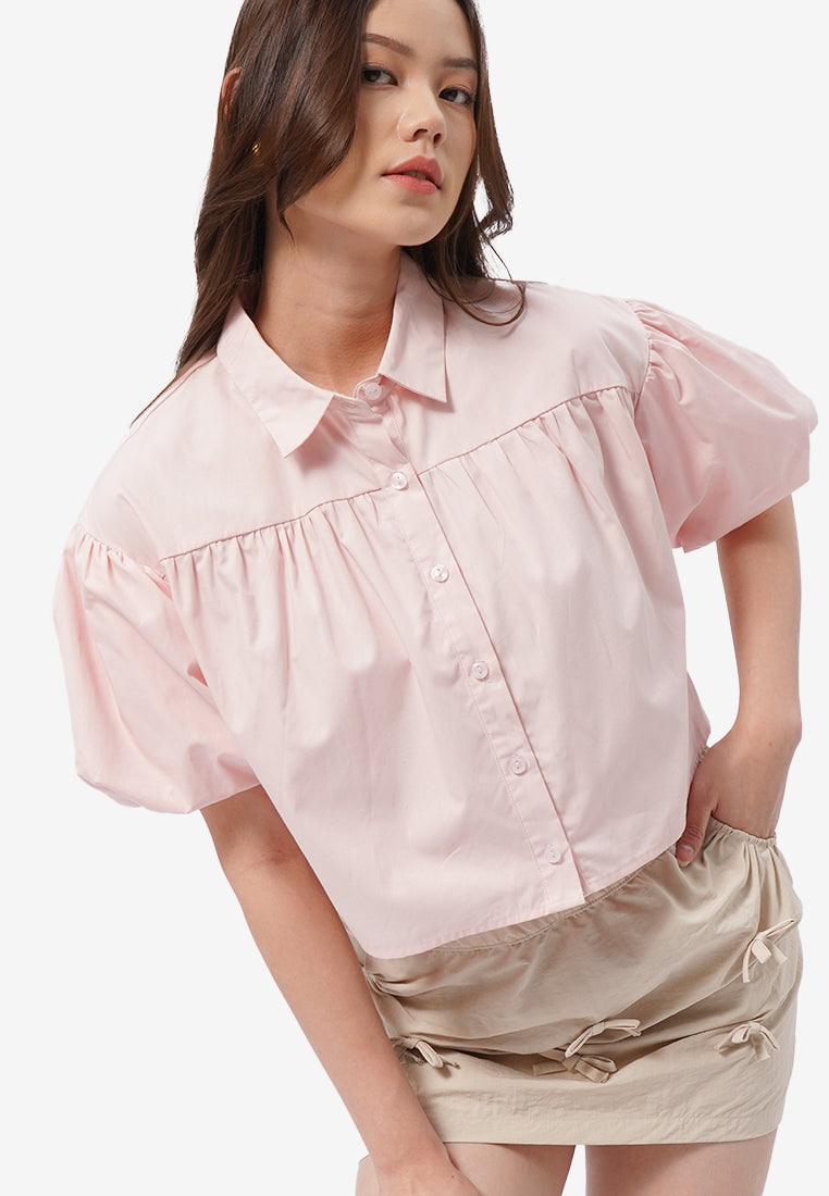 Balloon Short Sleeve Blouse L.Pink