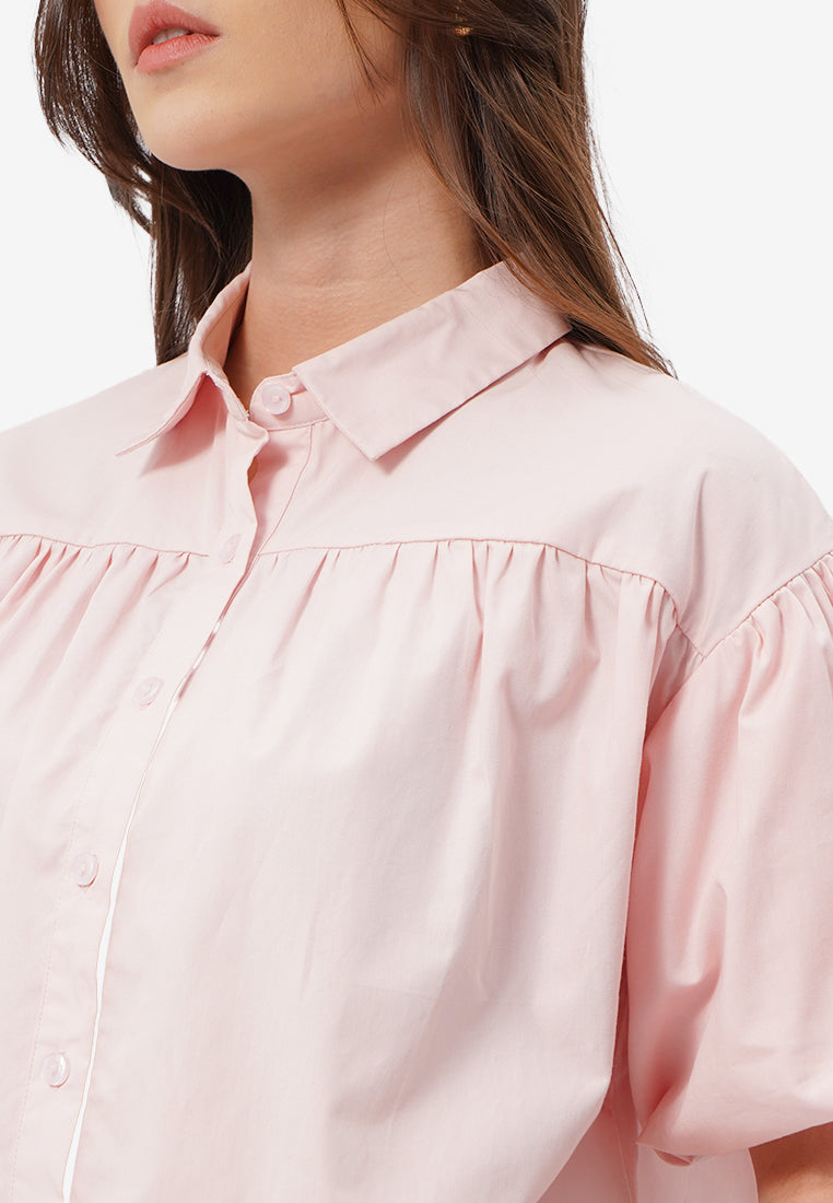Balloon Short Sleeve Blouse L.Pink