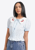 Button Up Wide Collar Blouse