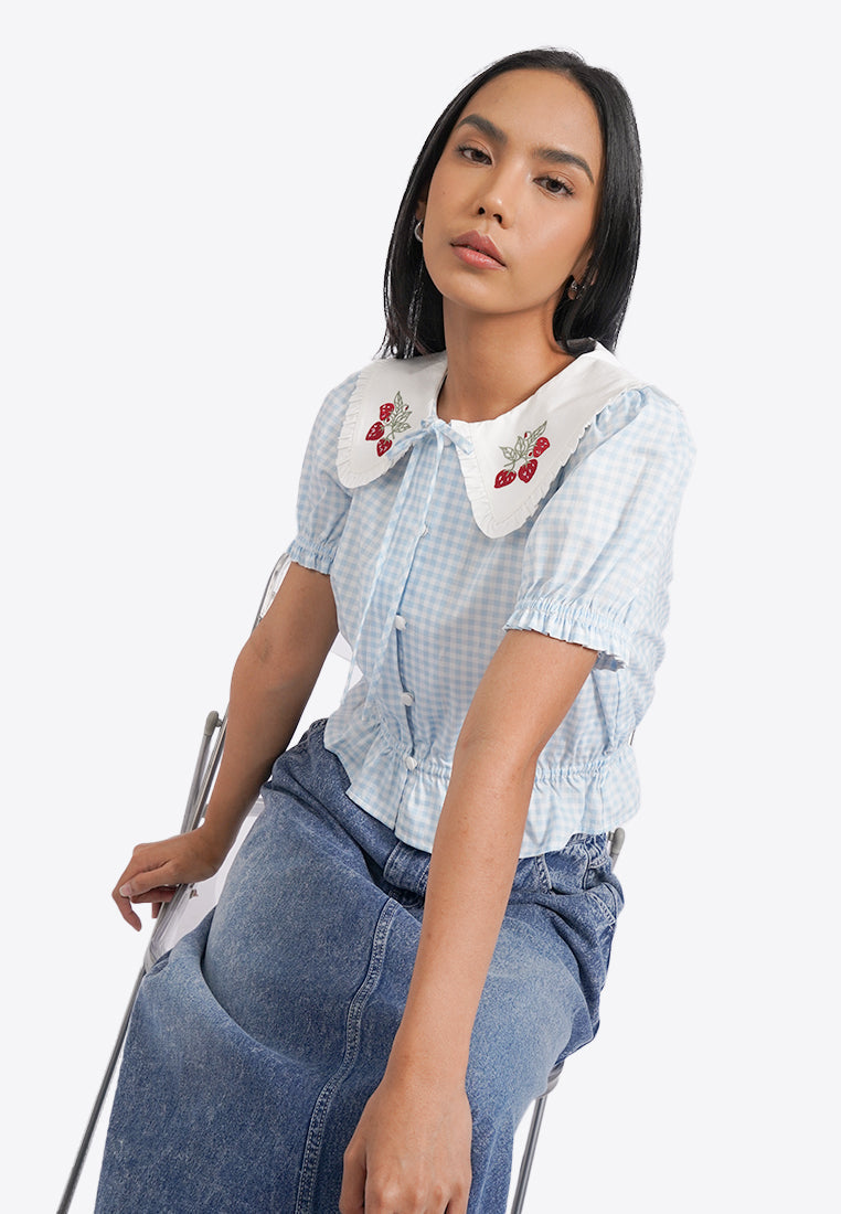 Button Up Wide Collar Blouse