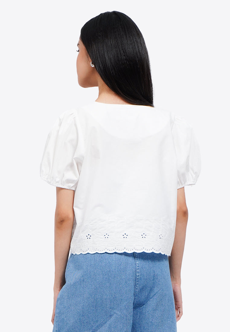 Embroidered Puff Sleeve Blouse