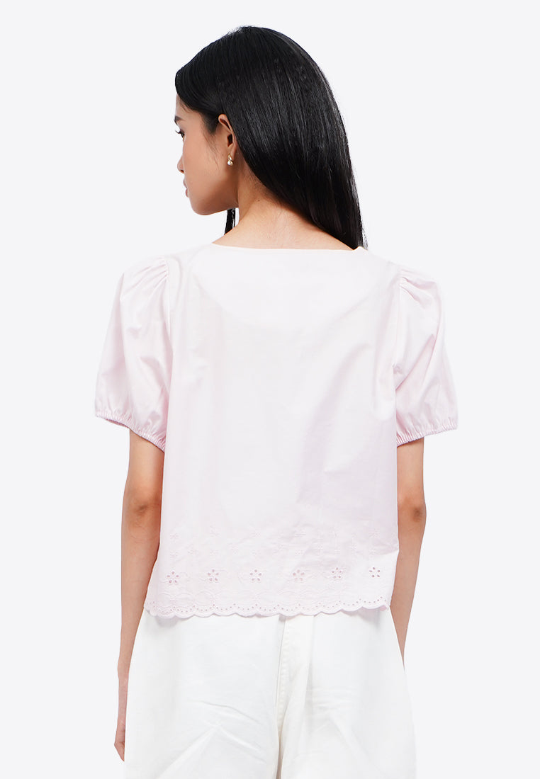 Embroidered Puff Sleeve Blouse