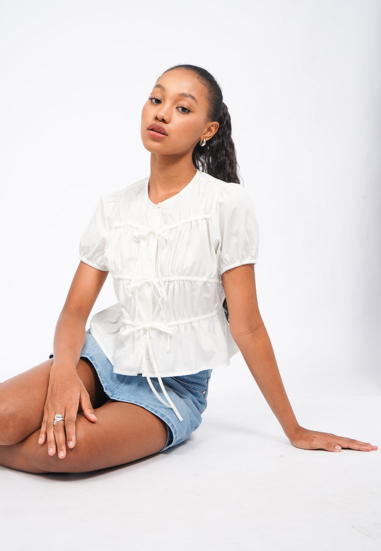 Front Tie Short Sleeve Blouse