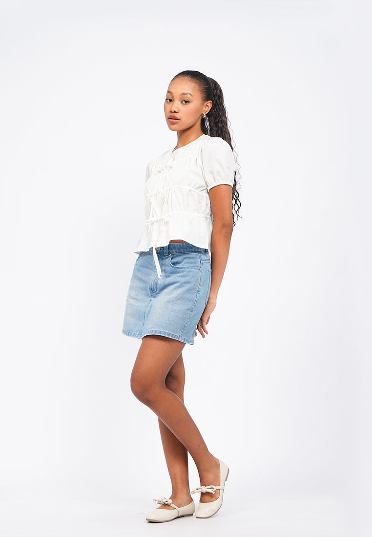 Front Tie Short Sleeve Blouse
