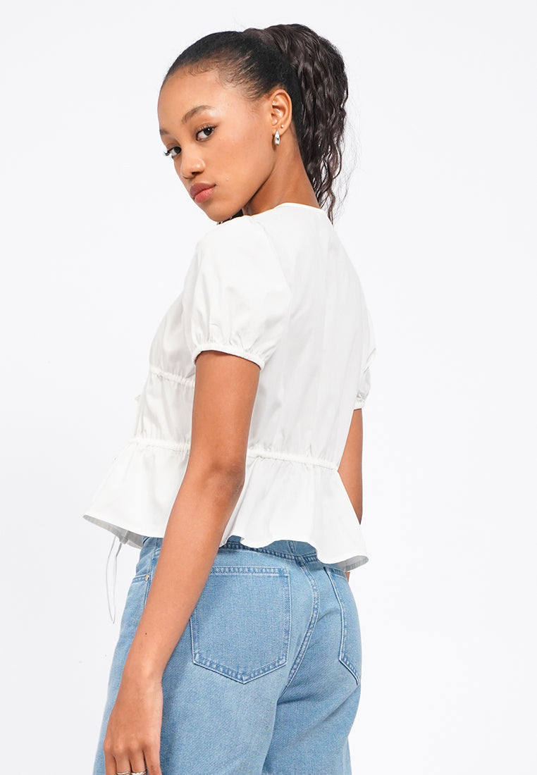 Front Tie Short Sleeve Blouse