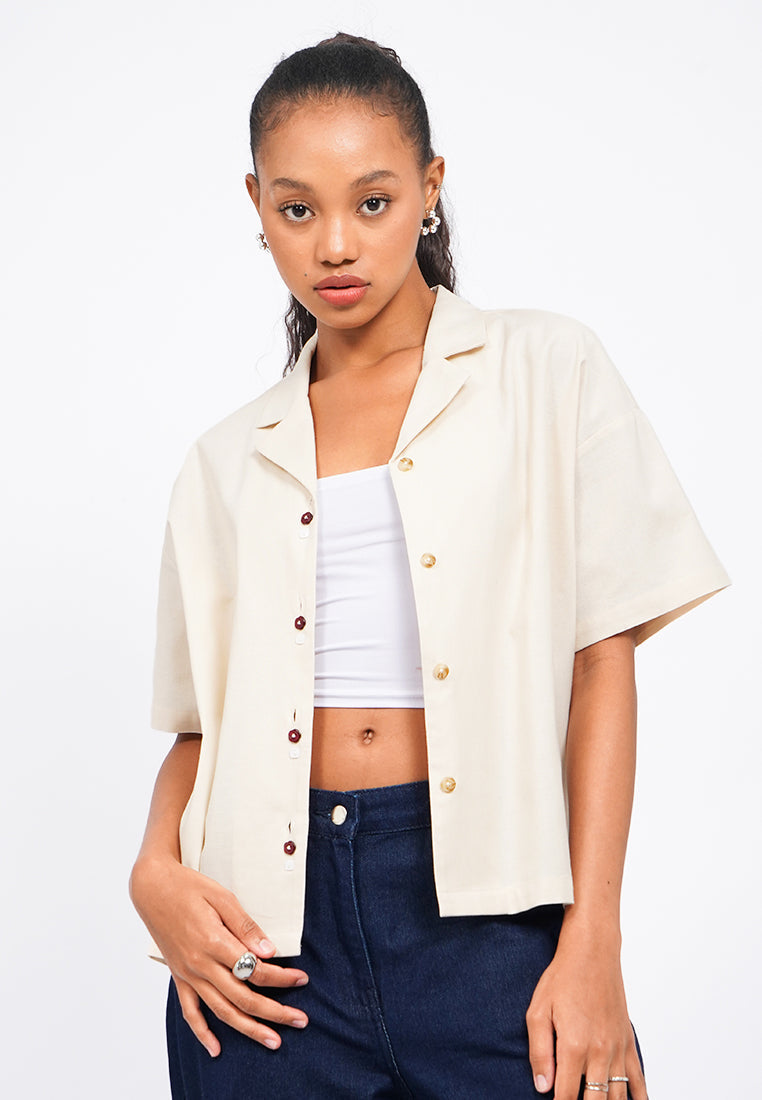 Multi Button Notch Collar Blouse