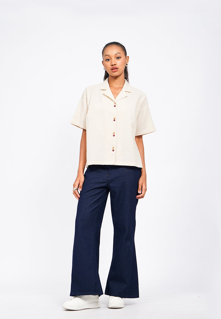 Multi Button Notch Collar Blouse