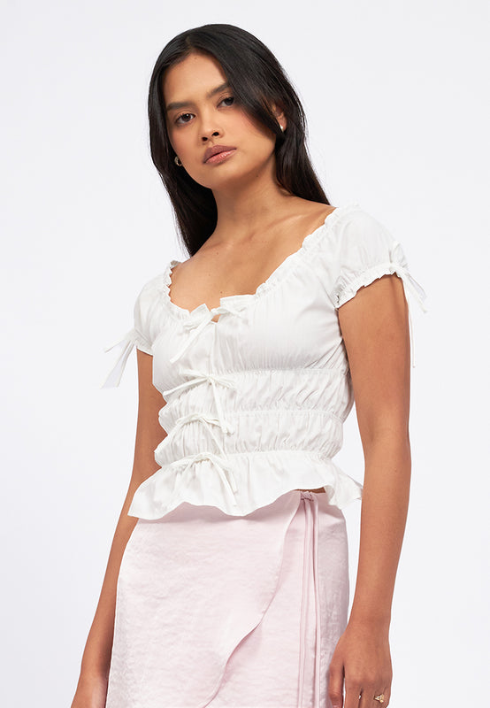 Puff Sleeves Ruched Top