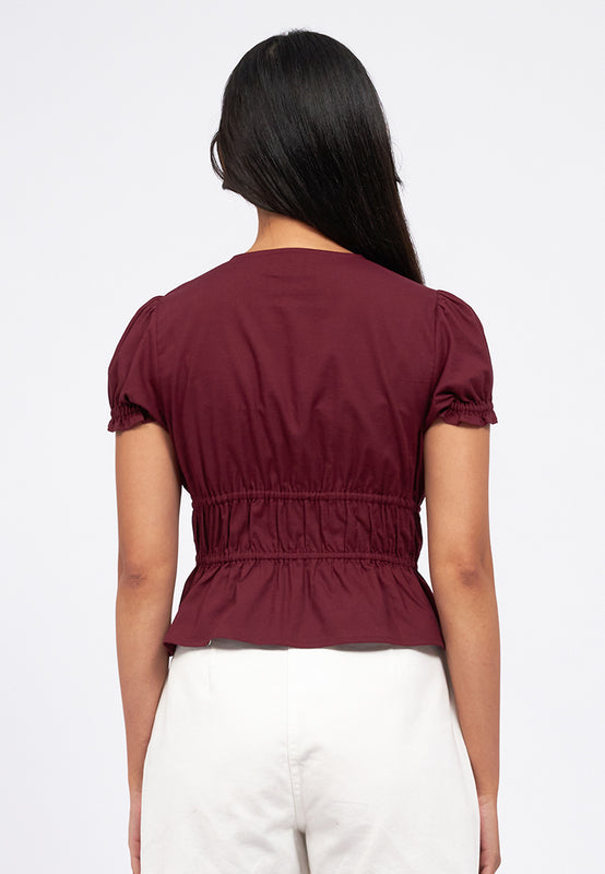 V-Neck Puff Sleeve Open Top