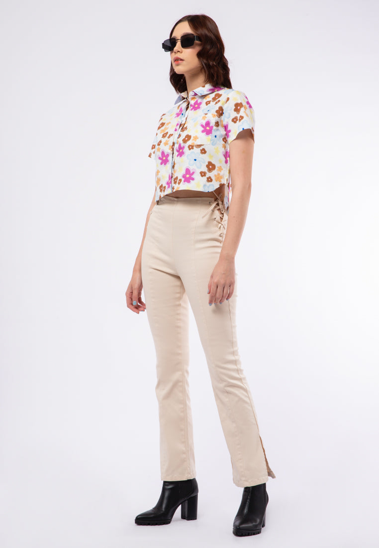 High Low Printed Short Sleeve Blouse