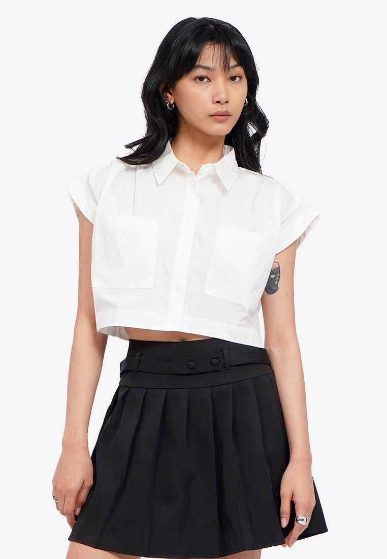 Button Up Shirt with Pleats Shoulder