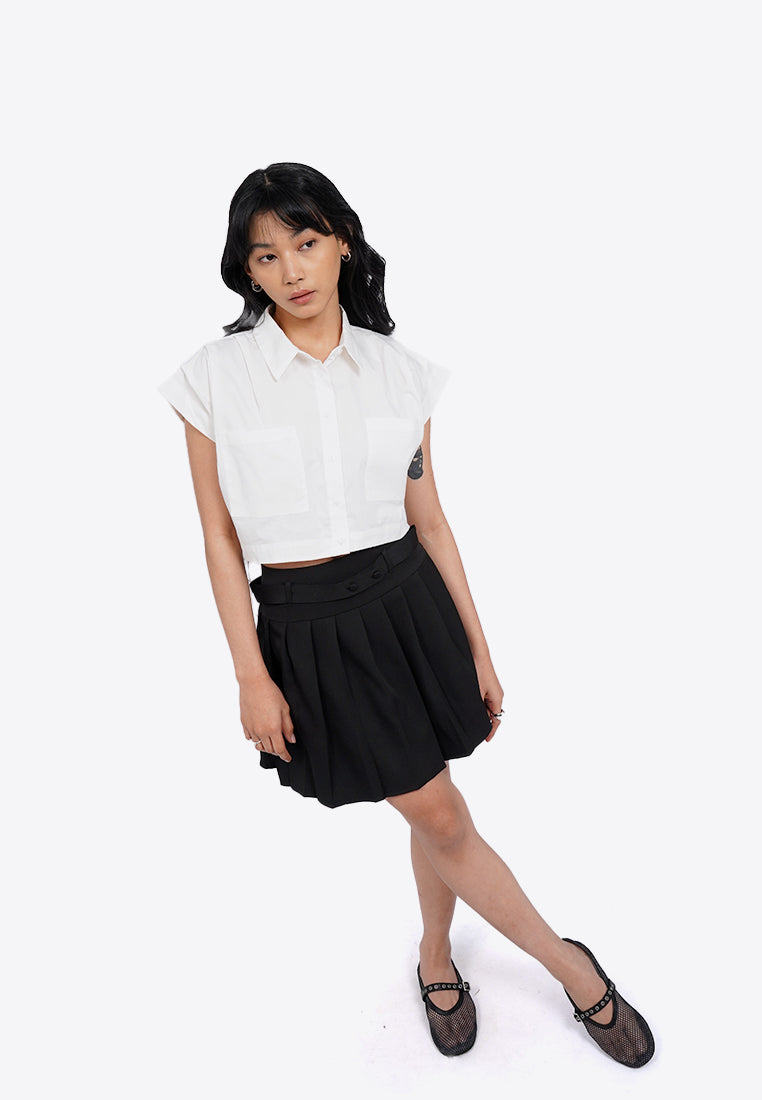 Button Up Shirt with Pleats Shoulder