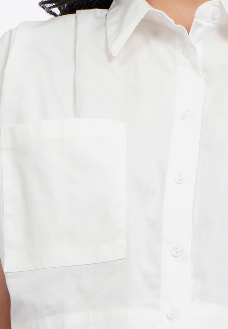 Button Up Shirt with Pleats Shoulder