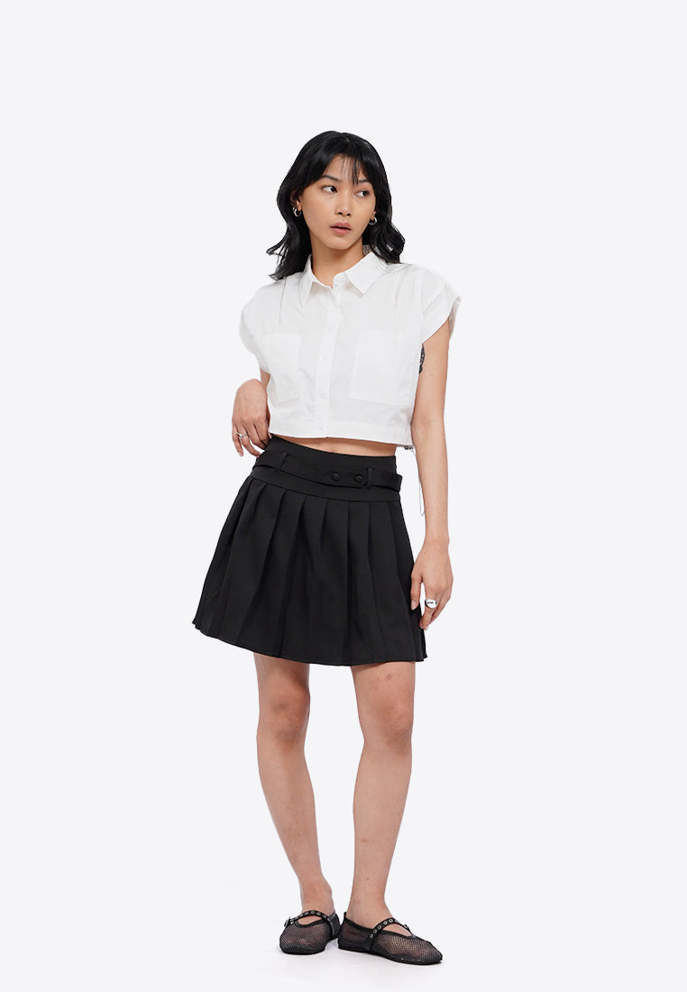 Button Up Shirt with Pleats Shoulder