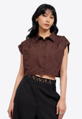 Button Up Shirt with Pleats Shoulder