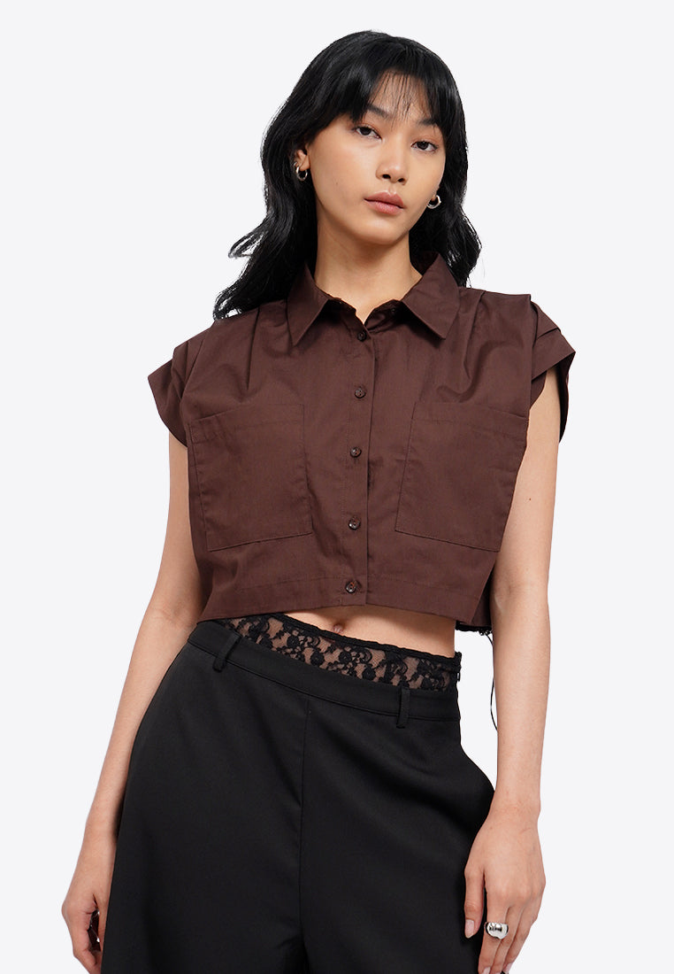 Button Up Shirt with Pleats Shoulder