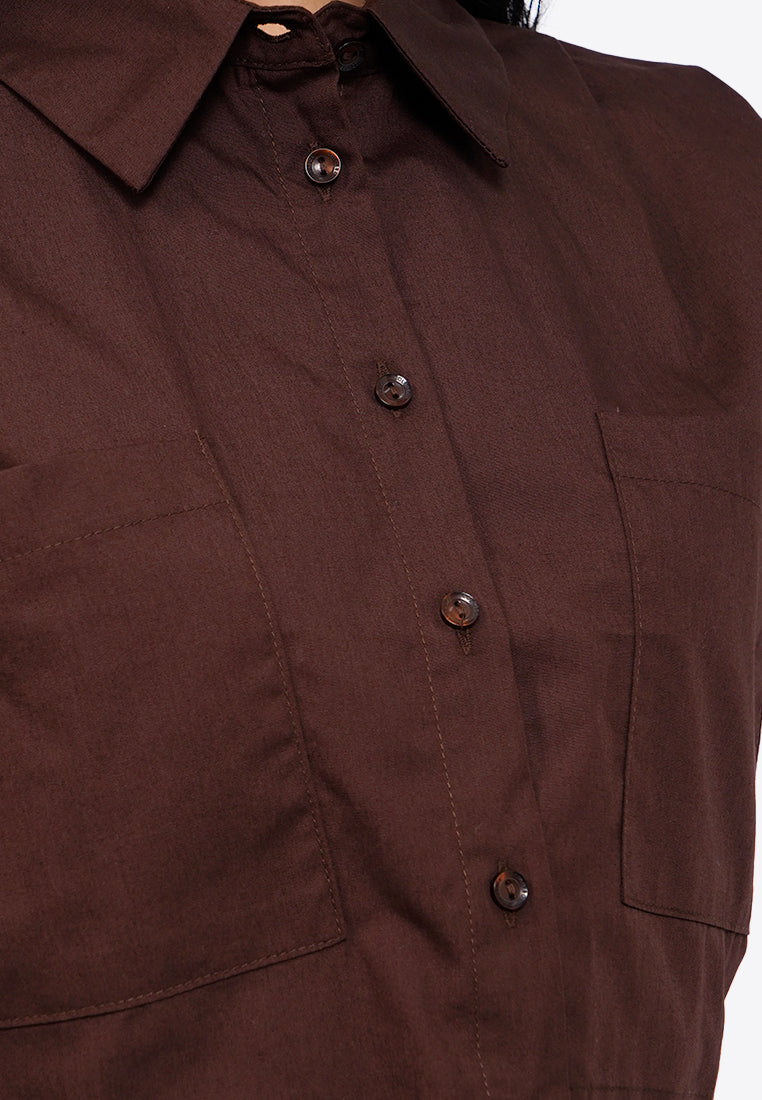 Button Up Shirt with Pleats Shoulder