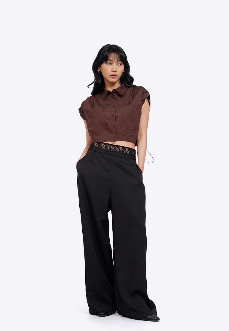 Button Up Shirt with Pleats Shoulder