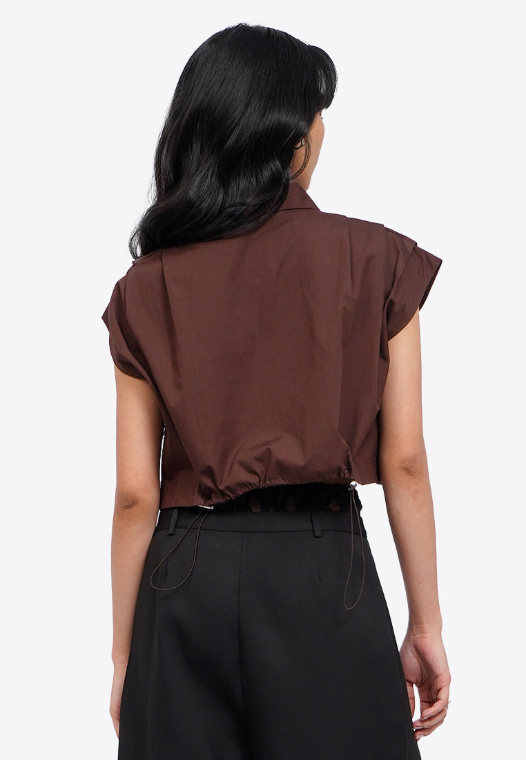 Button Up Shirt with Pleats Shoulder