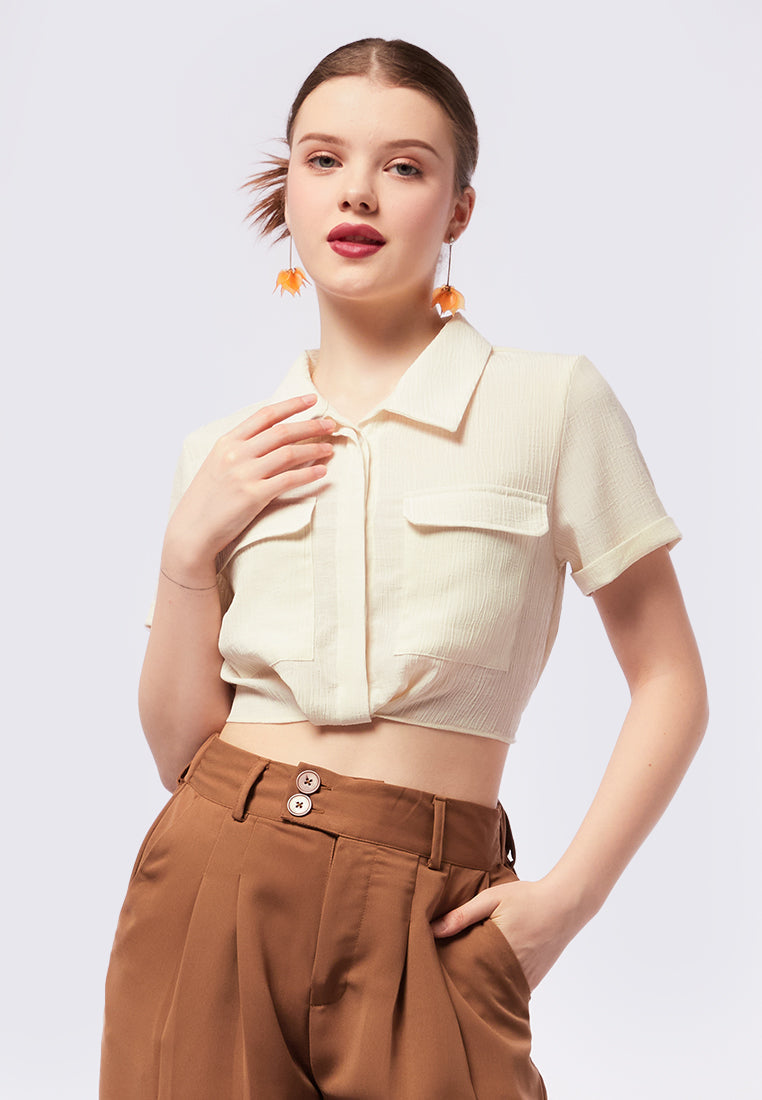 Collared Crop Blouse with Textured