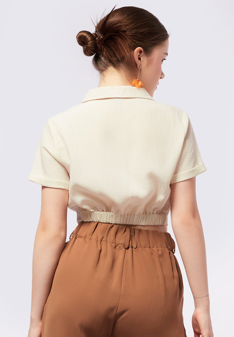 Collared Crop Blouse with Textured