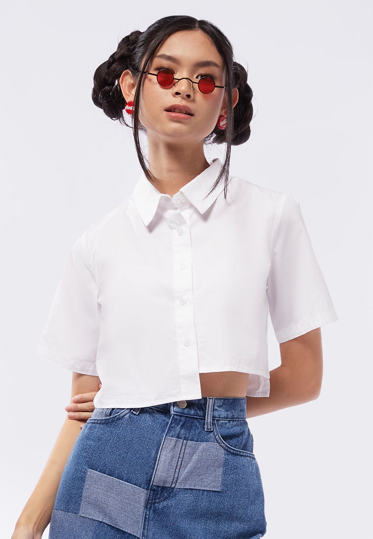 Asymmetrical Hem Crop Blouse