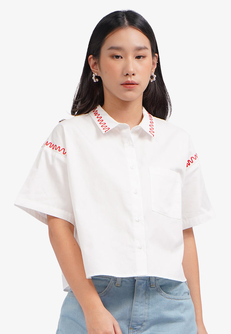Contrast Stitching Short Sleeve Shirt