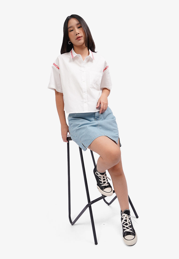Contrast Stitching Short Sleeve Shirt