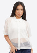 Short Sleeve Button Up Mesh Top
