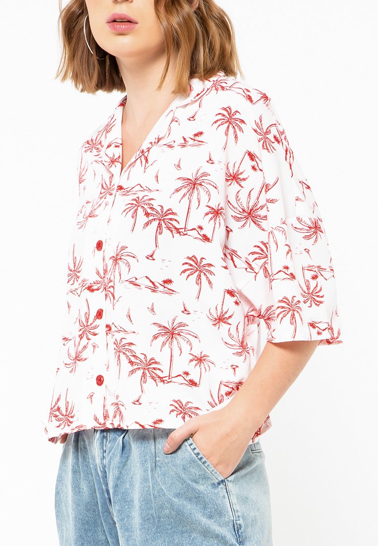 Printed Palm Tree Crop Shirt