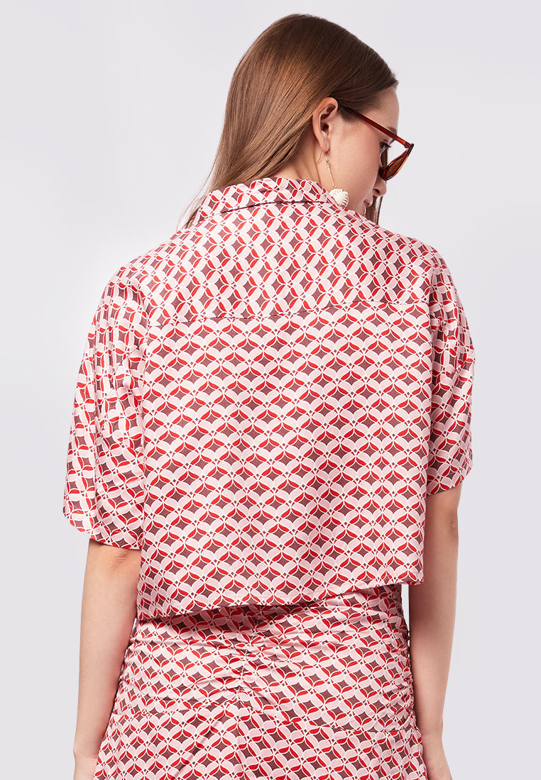 Double Pocket Printed Crop Shirt