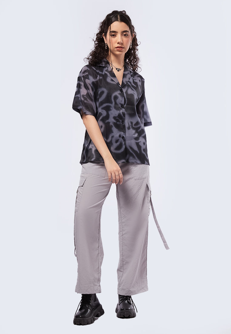 Printed Short Sleeve Sheer Blouse
