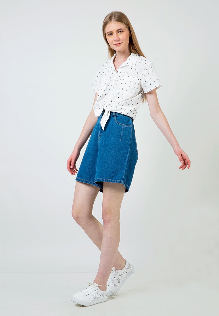 Off White Printed Basic Short Sleeve