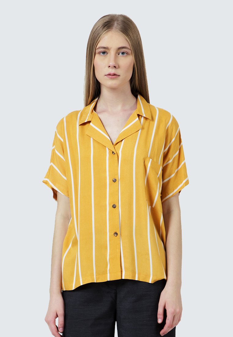 Yellow Printed Notch Collar Shirt