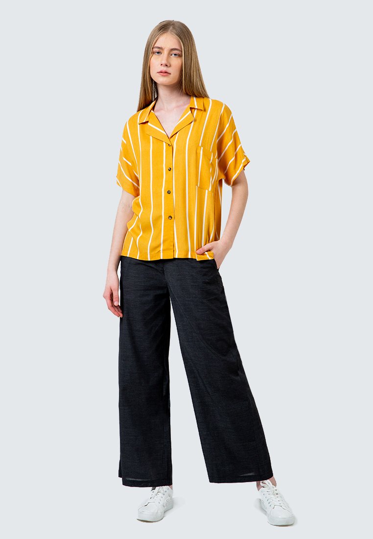 Yellow Printed Notch Collar Shirt