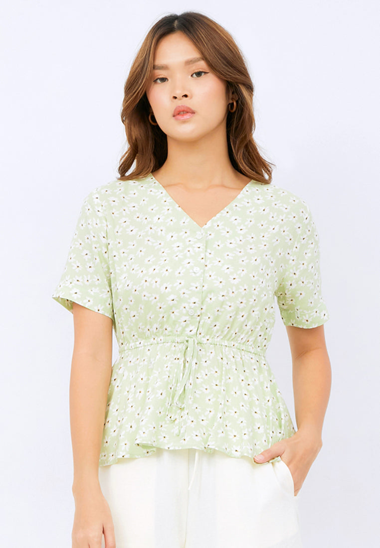 Short Sleeve Printed Flare Blouse