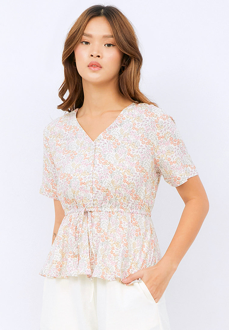 Short Sleeve Printed Flare Blouse